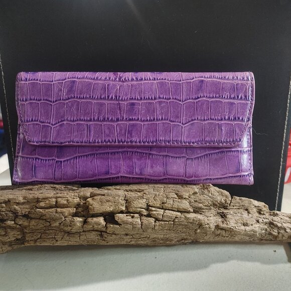 Leather Wallet Abas Lavender Purple Crocodile Embossed Snap Closure - Picture 9 of 13